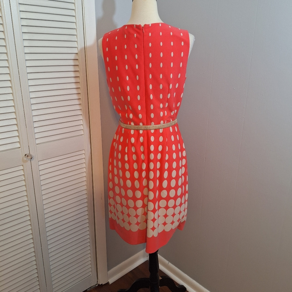 Tahari polka dot pleated fit and flare dress sz 8 *M - Picture 3 of 5